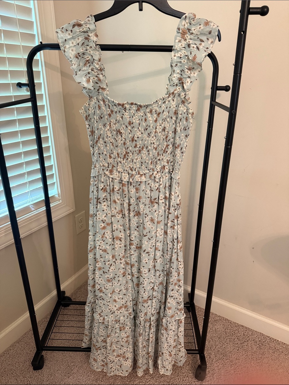 Blu Pepper Light Blue Floral Ruffle Strap Maxi Dress - Picture 1 of 6